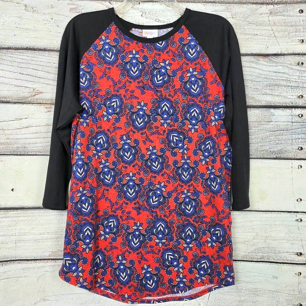 LuLaRoe Red Blue Paisley Raglan Dress Women’s L